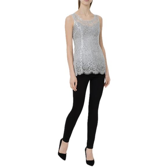 NWT Dolce & Gabbana Silver Lace Metallic Sleeveless Tank Top Blouse IT 44 L - Picture 5 of 10